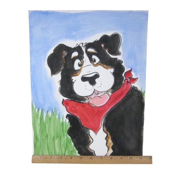 Bernese Mountain Dog Watercolor Painting Paper Unframed 15 In Bandanna Unmatted - Picture 2 of 5